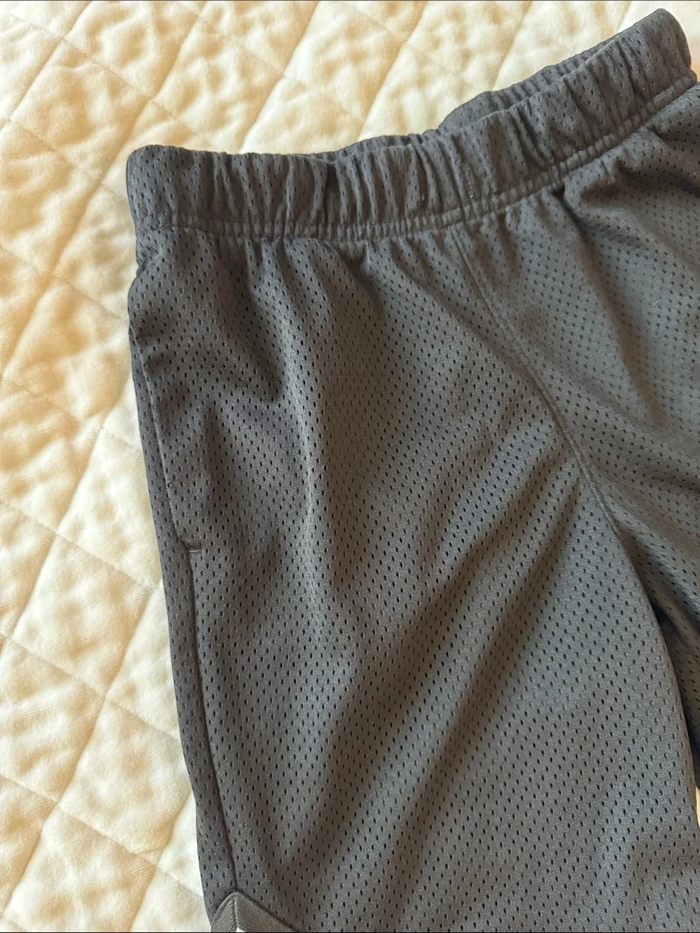 Old Navy Black Mesh Athletic Shorts with White Hem Stripes